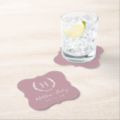 Laurel Crest Wedding Monogram | Mauve Kartonnen Onderzetters (Insitu)