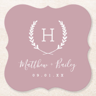 Laurel Crest Wedding Monogram Mauve Kartonnen Onderzetters