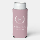 Laurel Crest Wedding Monogram | Mauve Seltzer Blikjeskoeler (Seltzer Voorkant)