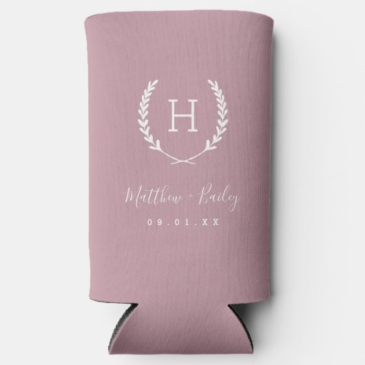 Laurel Crest Wedding Monogram | Mauve Seltzer Blikjeskoeler (Voorkant)