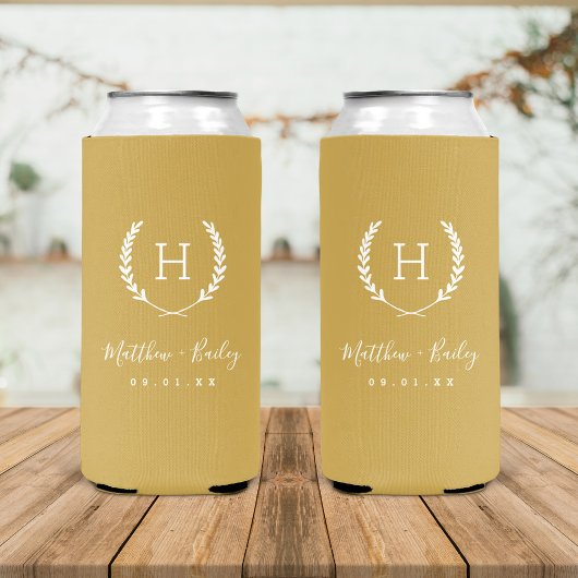 Laurel Crest Wedding Monogram | Mosterd Seltzer Blikjeskoeler
