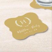Laurel Crest Wedding Monogram | Mustard Yellow Kartonnen Onderzetters (Gekanteld)