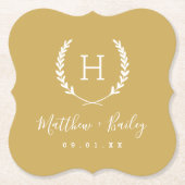 Laurel Crest Wedding Monogram | Mustard Yellow Kartonnen Onderzetters (Voorkant)