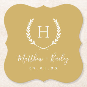 Laurel Crest Wedding Monogram   Mustard Yellow Kartonnen Onderzetters