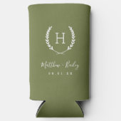 Laurel Crest Wedding Monogram | Olijfgroen Seltzer Blikjeskoeler (Voorkant)