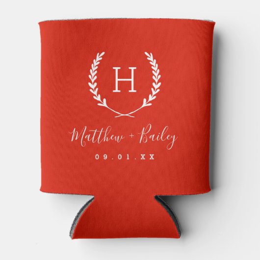 Laurel Crest Wedding Monogram | Red Blikjeskoeler (Voorkant)