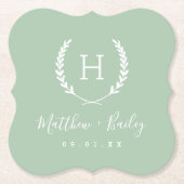Laurel Crest Wedding Monogram | Sage Kartonnen Onderzetters (Voorkant)
