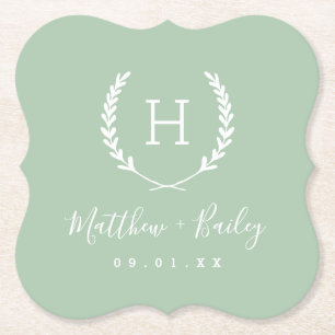 Laurel Crest Wedding Monogram   Sage Kartonnen Onderzetters