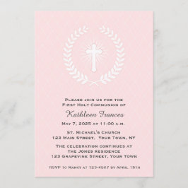 Laurel, Cross, Roze, Eerste Communie Kaart