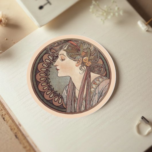 Laurel door Alphonse Mucha Classic Ronde Sticker