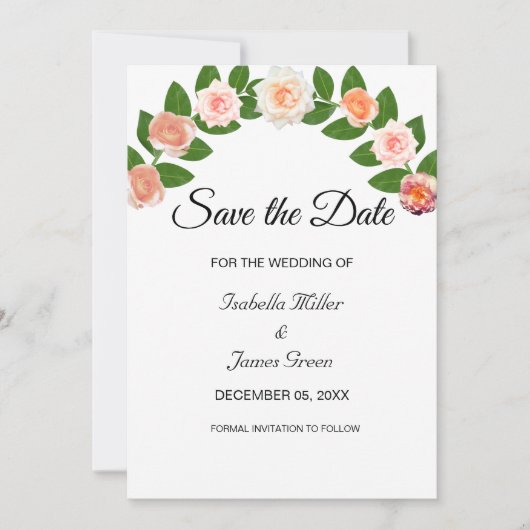 Laurel en Rozen Wedding Save the Date Invitation Kaart (Voorkant)