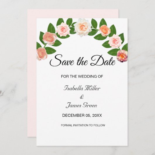 Laurel en Rozen Wedding Save the Date Invitation Kaart (Voorkant / Achterkant)