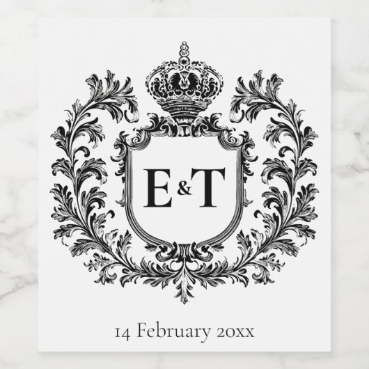 Laurel & Filigree, bruiloft, Wijn Etiket (Enkel label)