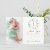 Laurel Floral Baptism, Christening Foto Bedankkaart (Staand voorkant)