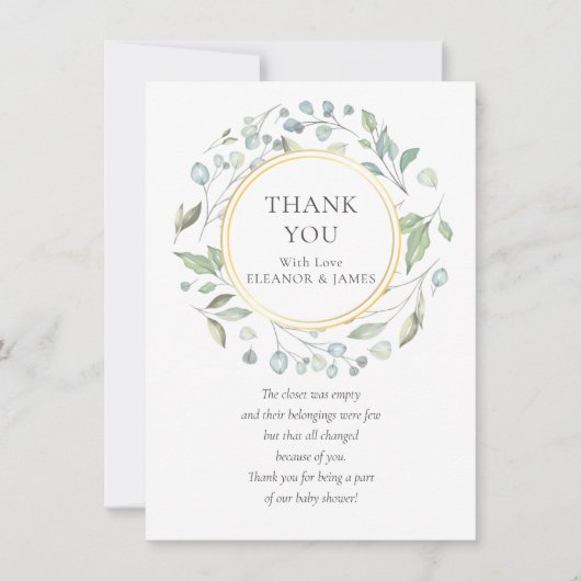 Laurel Garland Baby shower Dank u Gedicht Bedankkaart (Voorkant)