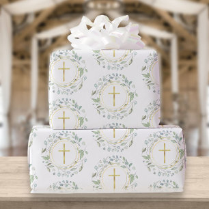 Laurel Garland Christelijk Gold Cross Cadeaupapier