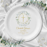 Laurel Garland Faux Gold Foil Baptisme Christening Papieren Bordje<br><div class="desc">Een decoratieve lauriertuin,  gouden ringen en kruiskroppen zitten boven je speciale baptisme of het doeken van papieren bord over dit elegante genderneutrale ontwerp. Ontworpen door: Thisnotme©</div>