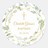Laurel Garland Faux Gold Foil Baptisme Christening Ronde Sticker (Voorkant)