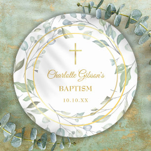 Laurel Garland Faux Gold Foil Baptisme Christening Ronde Sticker