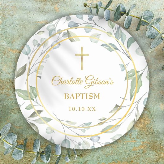 Laurel Garland Faux Gold Foil Baptisme Christening Ronde Sticker