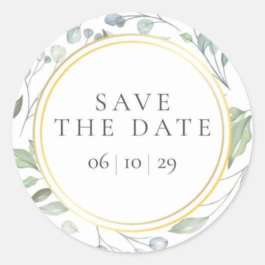Laurel Garland Faux Gold Foil Save the Date Favor Ronde Sticker (Voorkant)