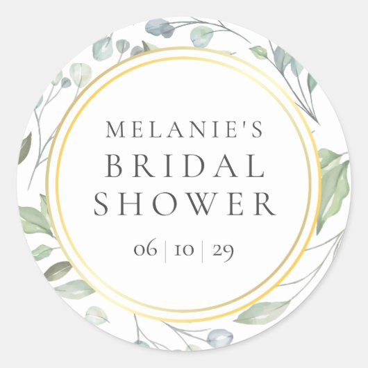 Laurel Garland Faux Goud Folie Bruiloftsfeest Ronde Sticker (Voorkant)