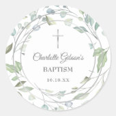 Laurel Garland Faux Silver Doop Christening Ronde Sticker (Voorkant)