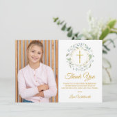 Laurel Garland First Heilige Communfoto Bedankkaart (Staand voorkant)