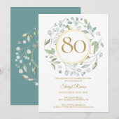 Laurel Garland Gold Monogram 80e verjaardag Kaart (Voorkant / Achterkant)