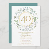 Laurel Garland Goud Monogram 40e Verjaardag Kaart (Voorkant / Achterkant)