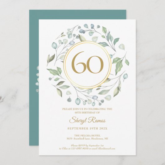 Laurel Garland Goud Monogram 60e Verjaardag Kaart (Voorkant / Achterkant)