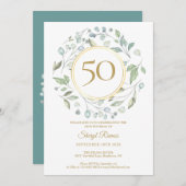 Laurel Garland Gouden Monogram 50ste Verjaardag Kaart (Voorkant / Achterkant)