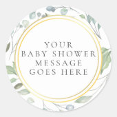 Laurel Garland Nepgoud Folie Baby Shower Bericht Ronde Sticker (Voorkant)