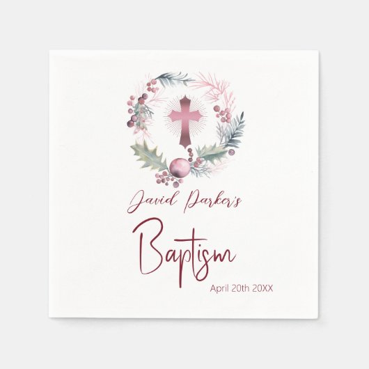 Laurel Garland roos Gouden Doop Doop Servet (Voorkant)