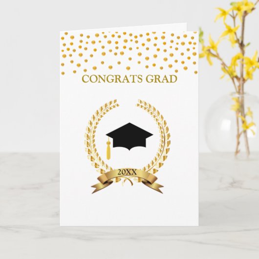 Laurel & Gold Confetti Afstuderen Kaart (Gele Bloem)