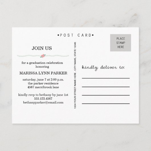 Laurel Graduation Party Uitnodiging Briefkaart (Achterkant)