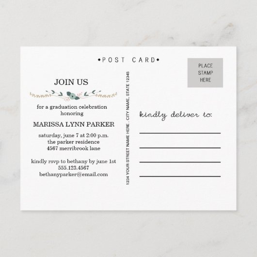 Laurel Graduation Party Uitnodiging Briefkaart (Achterkant)