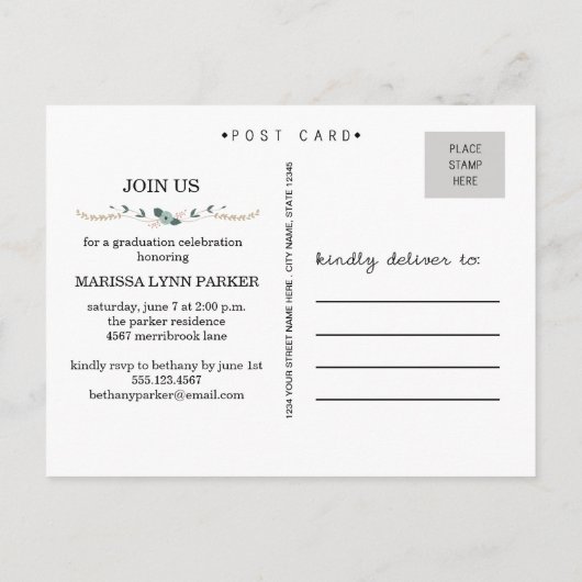 Laurel Graduation Party Uitnodiging Briefkaart (Achterkant)