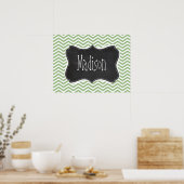 Laurel Green Chevron Stripes; alkboard er uitzien Poster (Keuken)