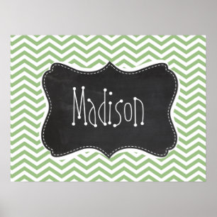 Laurel Green Chevron Stripes; alkboard er uitzien Poster