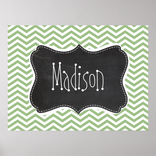Laurel Green Chevron Stripes; alkboard er uitzien Poster (Voorkant)