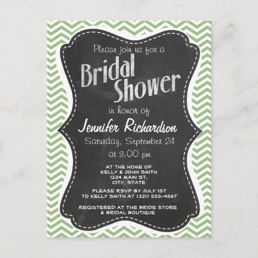 Laurel Green Chevron Stripes; alkboard er uitzien Uitnodiging Briefkaart (Voorkant)