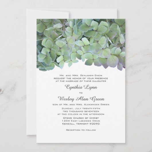 Laurel Green Hydrangea Wedding Traditional Invites Kaart (Voorkant)