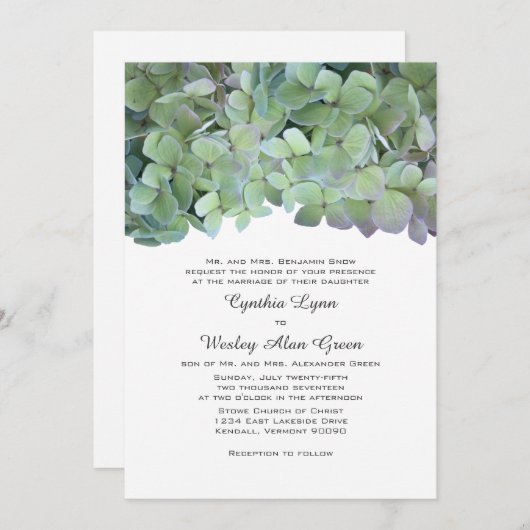 Laurel Green Hydrangea Wedding Traditional Invites Kaart (Voorkant / Achterkant)