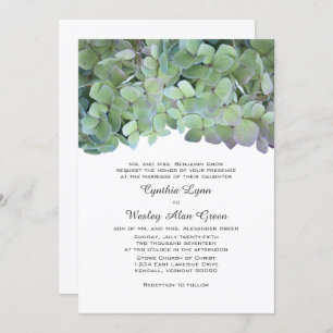 Laurel Green Hydrangea Wedding Traditional Invites Kaart