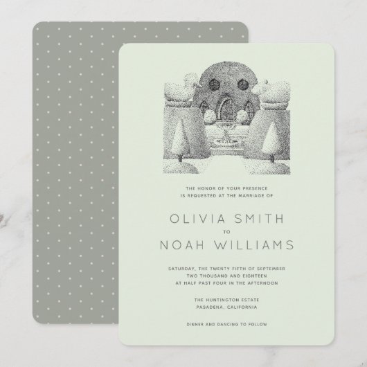 Laurel Green Topiary Tuin Huwelijksuitnodigingen Kaart (Voorkant / Achterkant)