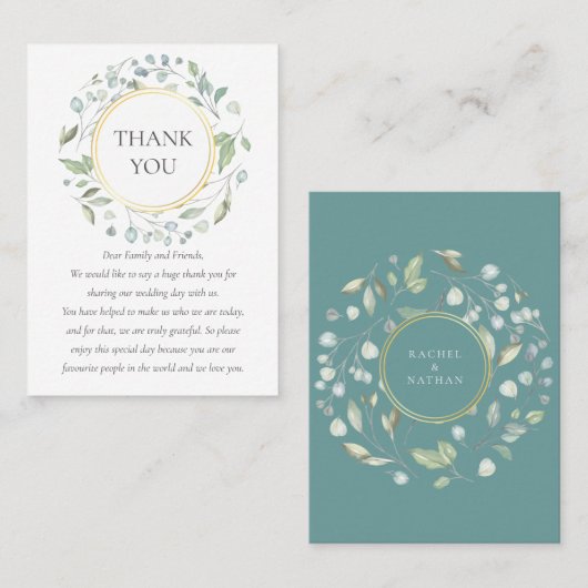 Laurel Greenery Garland bruiloft Dank u Plaatskaartje (Voorkant / Achterkant)