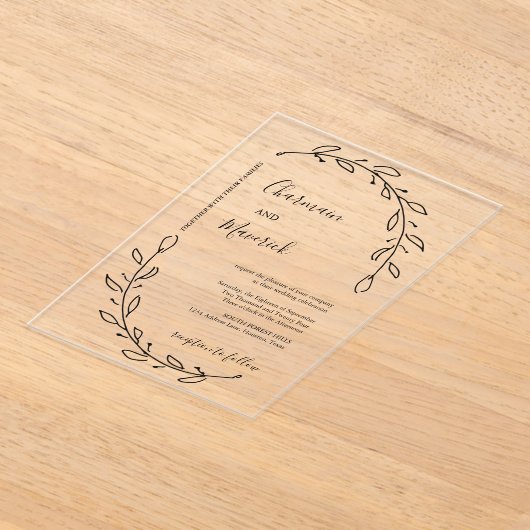 Laurel krans bruiloft acryl uitnodigingen (Laagn)
