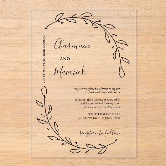 Laurel krans bruiloft acryl uitnodigingen (Voorkant)