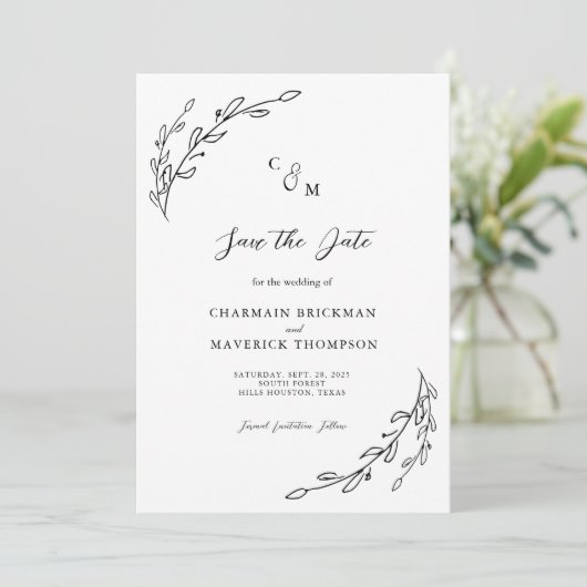 Laurel krans bruiloft save the date (Staand voorkant)